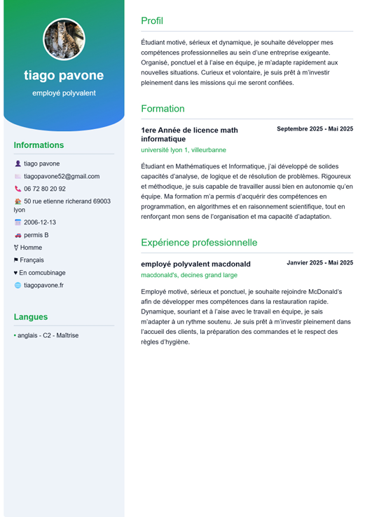 Exemple de CV gratuit en ligne
